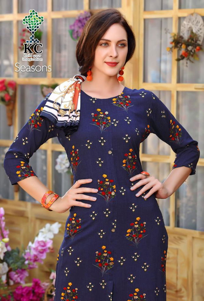 Kc Seasons 7 Latest Fancy Designer Heavy Rayon Kurti With Mask Collection